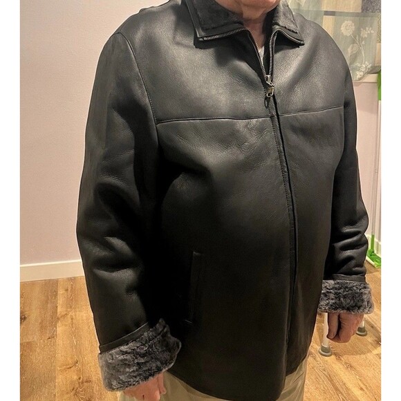 Men's Leather Winter Jacket 2XL Tall Black Jacques Duomor Faux Fur Lined - Picture 1 of 16